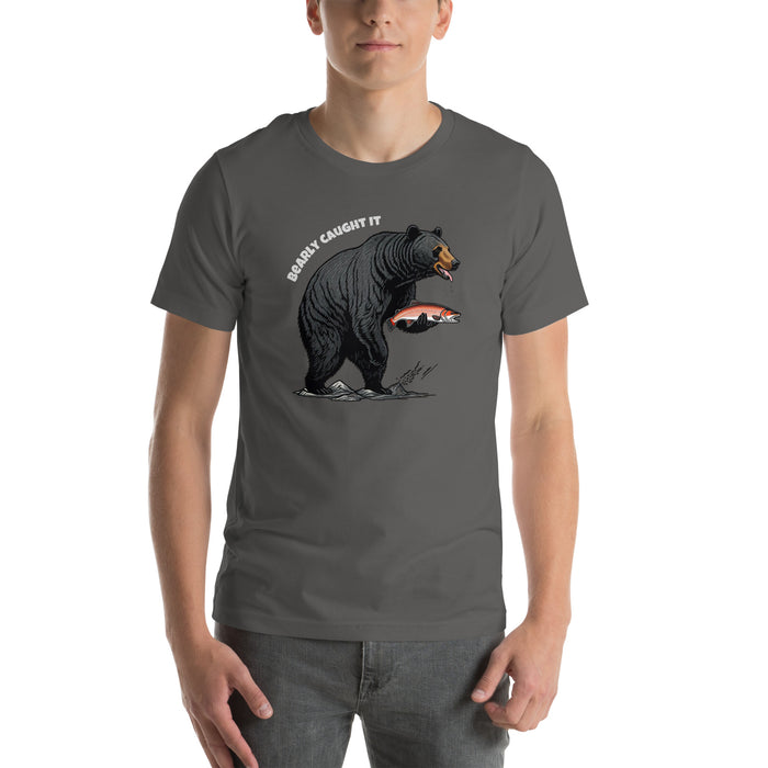 Bearly Caught It Black Bear Fishing T-Shirt Comfortable Bella Canvas Tee Fishing Tshirt Camping Nature Hiking Great Gift