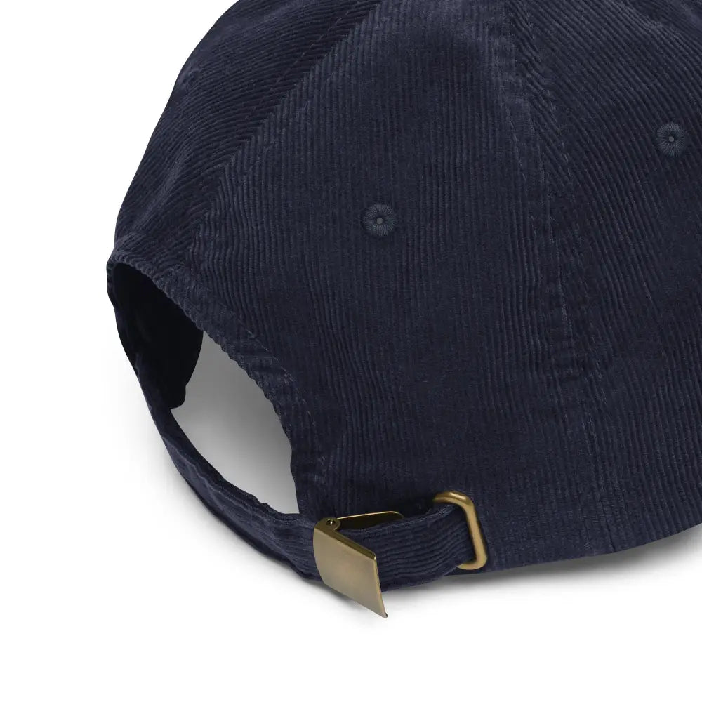 Unreliable Narrator embroidered navy blue corduroy baseball hat