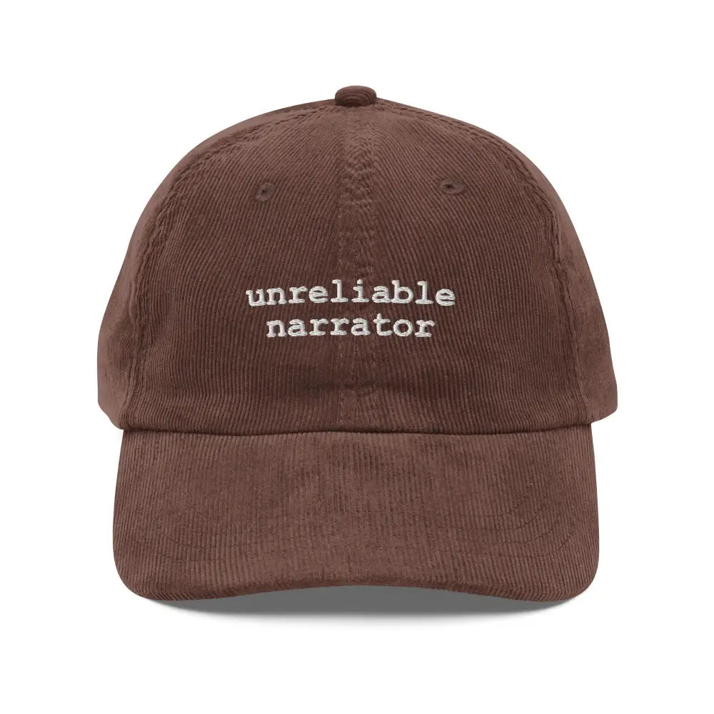 Trini Skies unreliable narrator embroidered corduroy hat