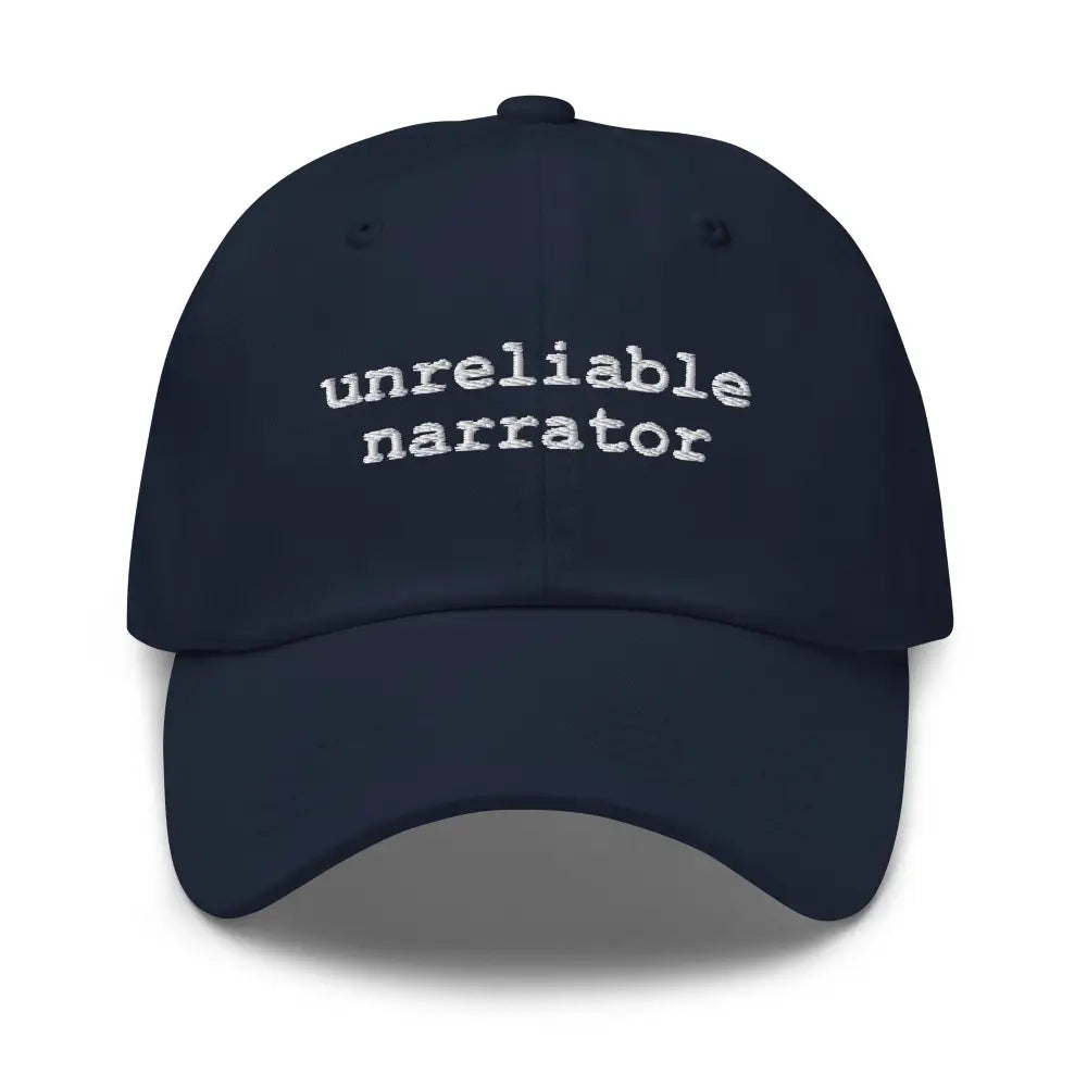Navy blue unreliable narrator embroidered cotton baseball cap