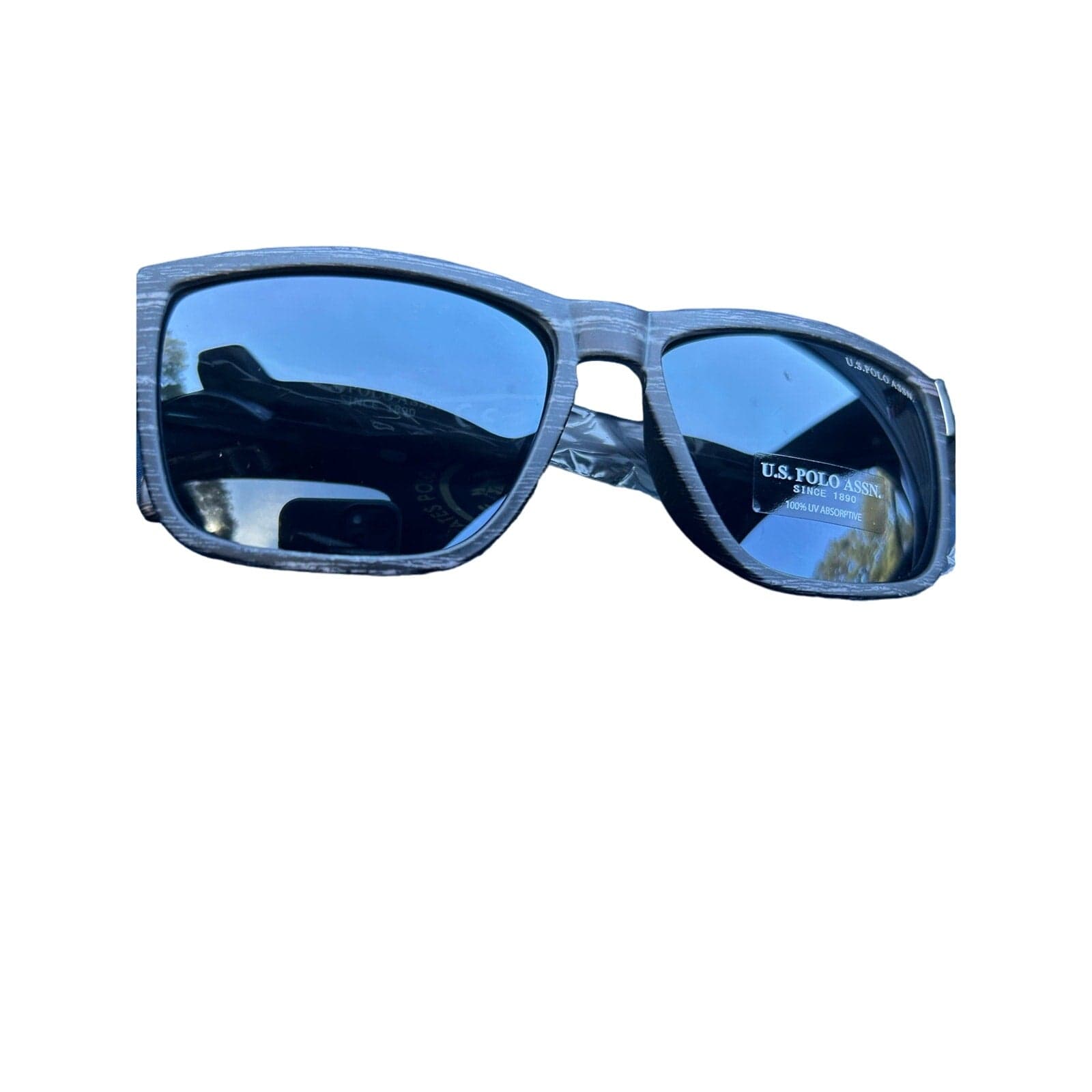 U.S. POLO ASSN. Men's PA1019 UV400 Protective Wood Grain Rectangular Sunglasses - Triniskies