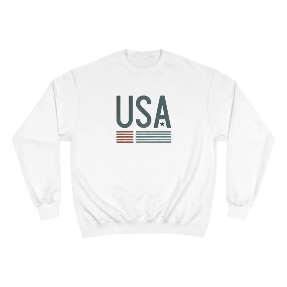 White USA Champion crewneck sweatshirt with USA graphic