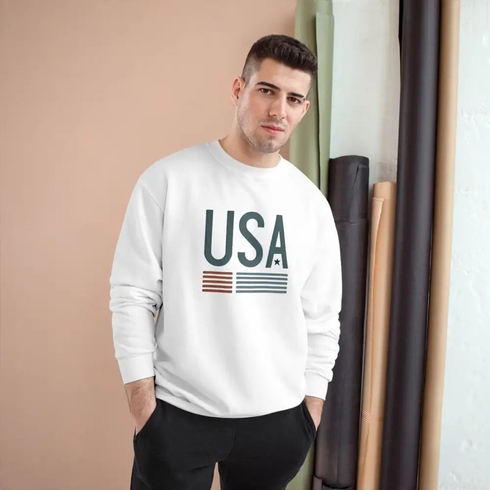 Men’s white USA Champion crewneck sweatshirt with graphic