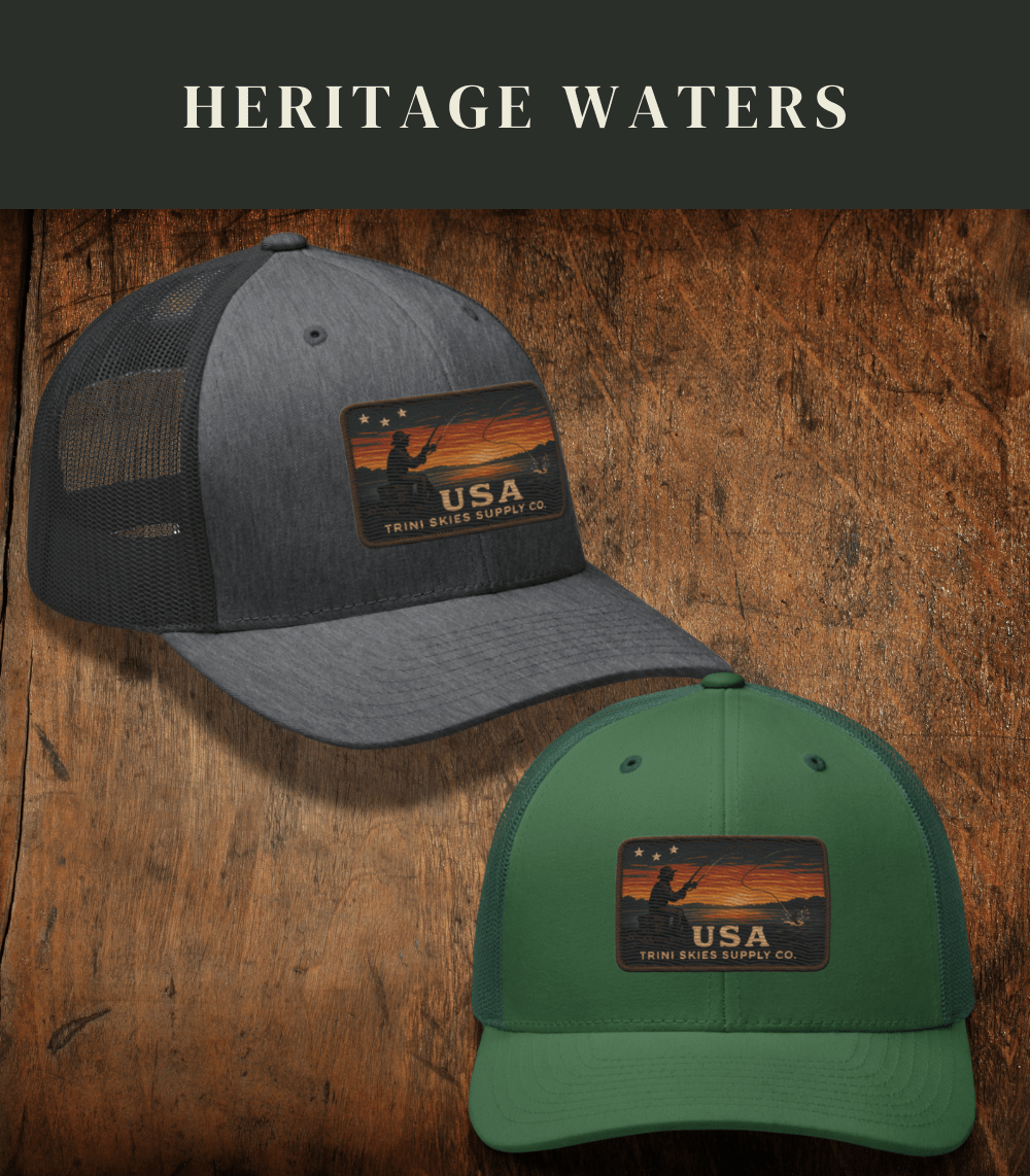 USA Fishing Patch Hat – Yupoong Retro Trucker | Lightweight Patriotic Cap | Trini Skies Heritage Waters Spring Edition - Triniskies