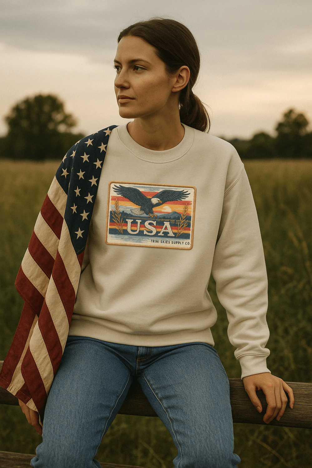 USA Graphic Patch Eagle Crewneck Sweatshirt Vintage American Heritage Pullover by Trini Skies Supply Co. - Triniskies