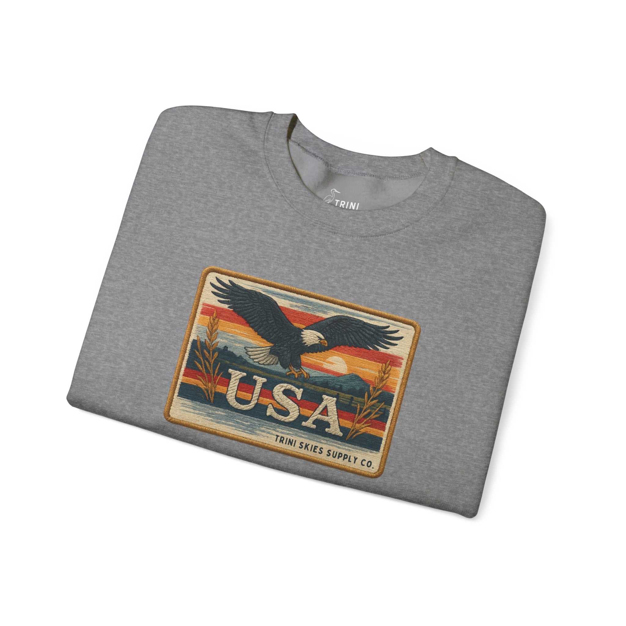 USA Graphic Patch Eagle Crewneck Sweatshirt Vintage American Heritage Pullover by Trini Skies Supply Co. - Triniskies