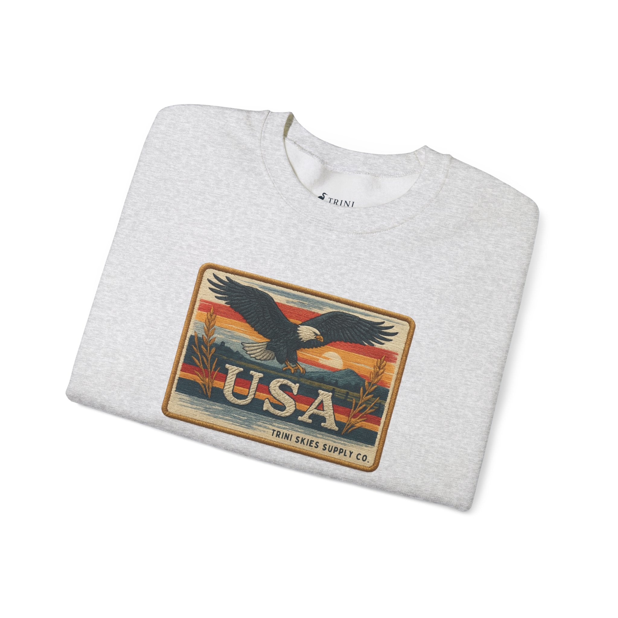 USA Graphic Patch Eagle Crewneck Sweatshirt Vintage American Heritage Pullover by Trini Skies Supply Co. - Triniskies