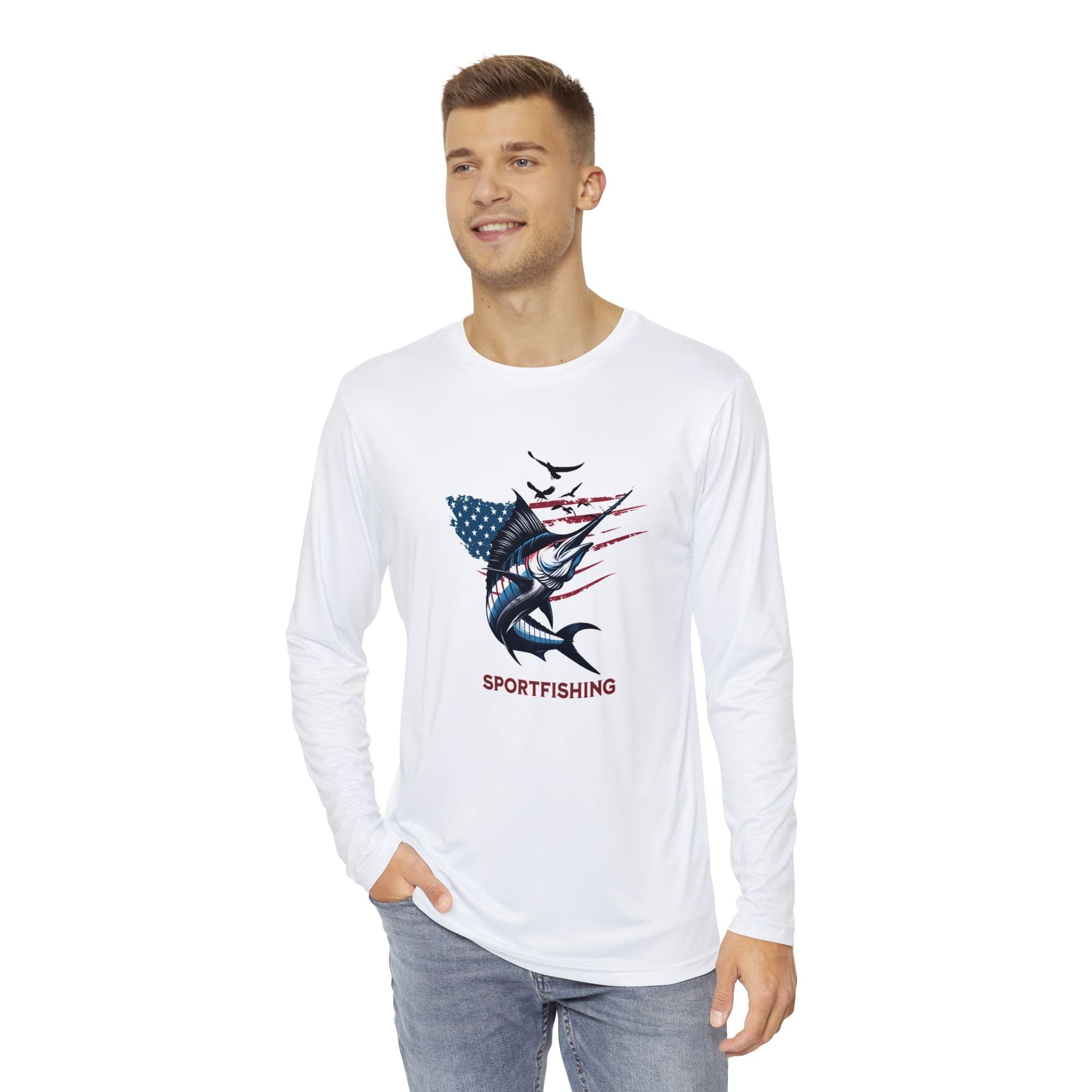 USA Sportfishing Patriotic Unisex Long Sleeve Performance Shirt, 100% Polyester, Quick - Dry Activewear. - Triniskies