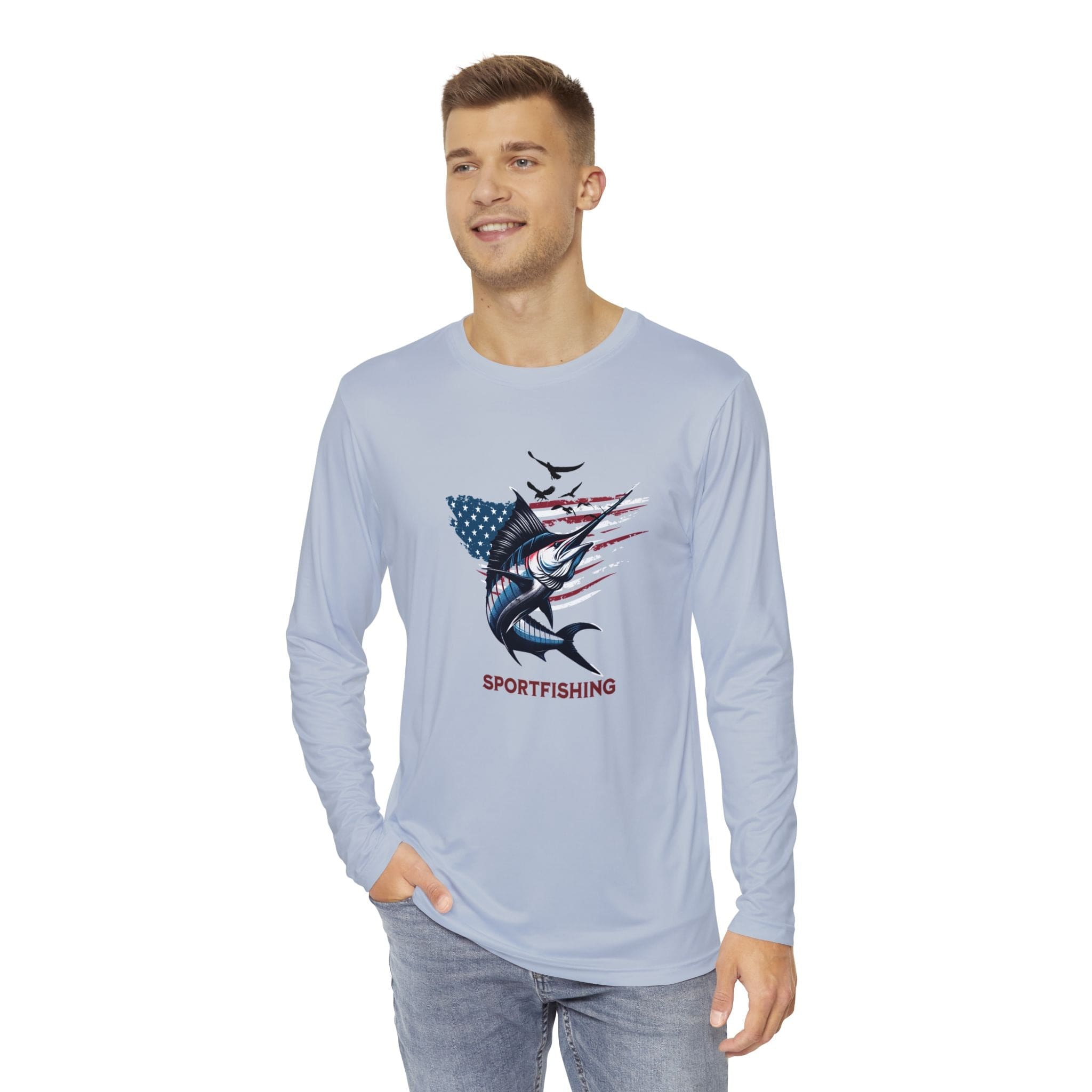 USA Sportfishing Patriotic Unisex Long Sleeve Performance Shirt, 100% Polyester, Quick - Dry Activewear. (GREY) - Triniskies