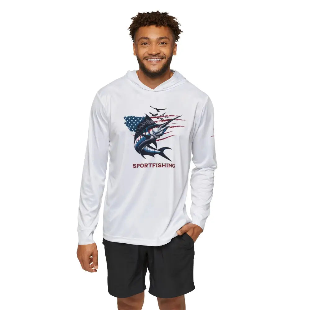 USA Sportfishing Patriotic Unisex Performance Hoodie with Marlin Graphic