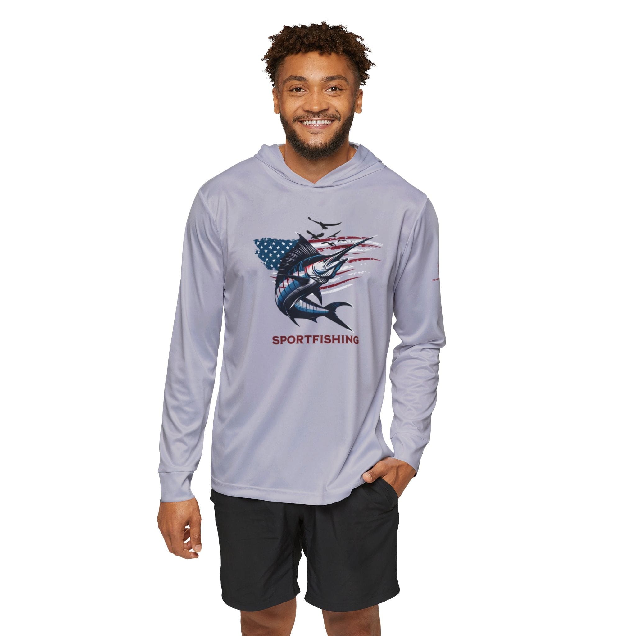 USA Sportfishing Patriotic Unisex Performance Hoodie, 100% Polyester, Moisture - Wicking Activewear.(GREY) - Triniskies