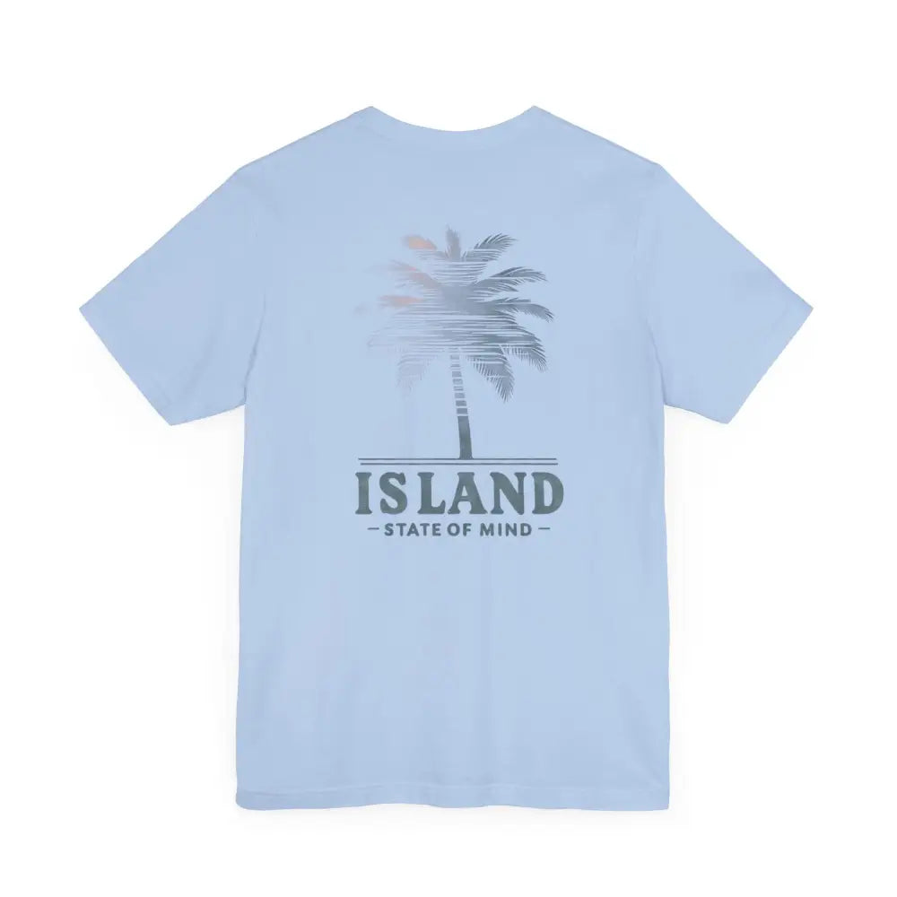 Light blue Island State of Mind Tee with palm tree graphic
