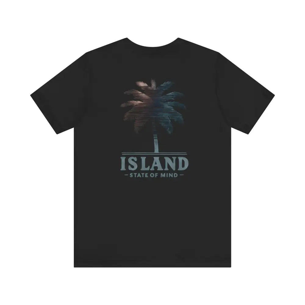 Black Island State of Mind Tee with palm tree graphic and Trini Skies