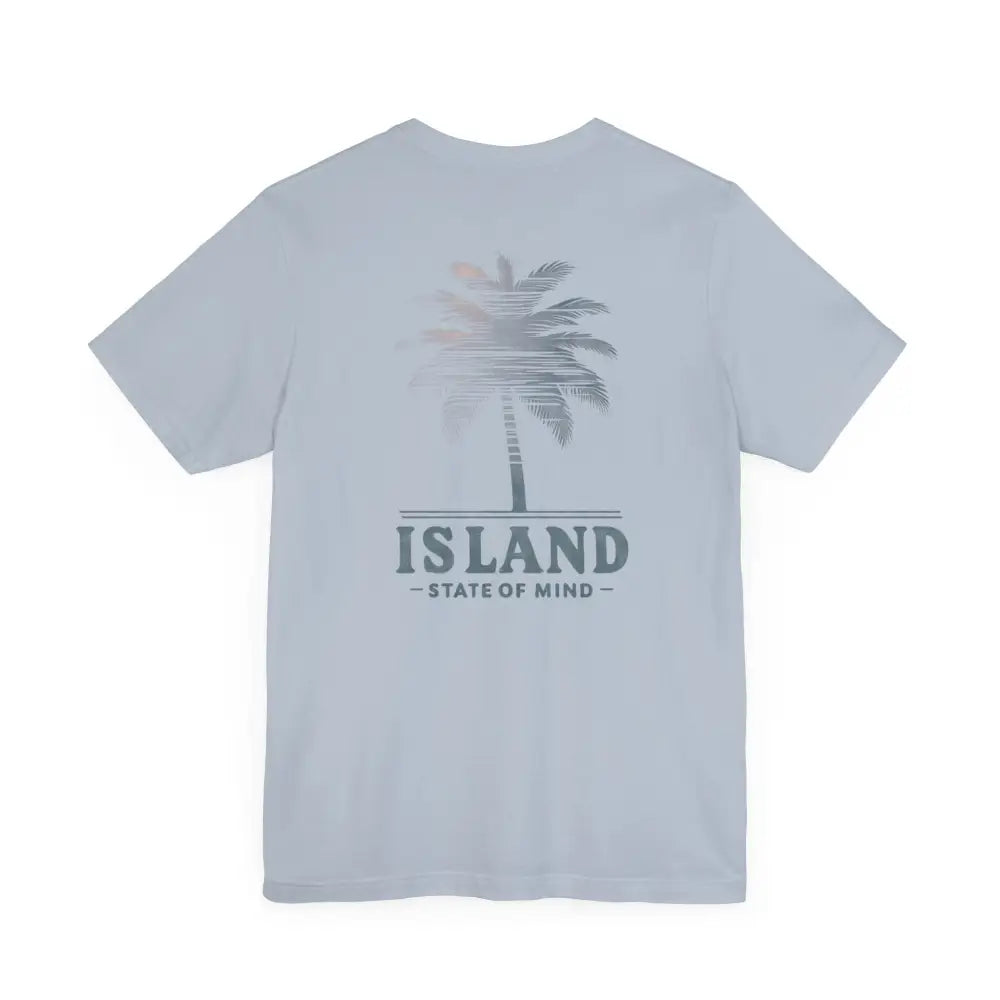Light blue Island State of Mind tee with palm tree graphic
