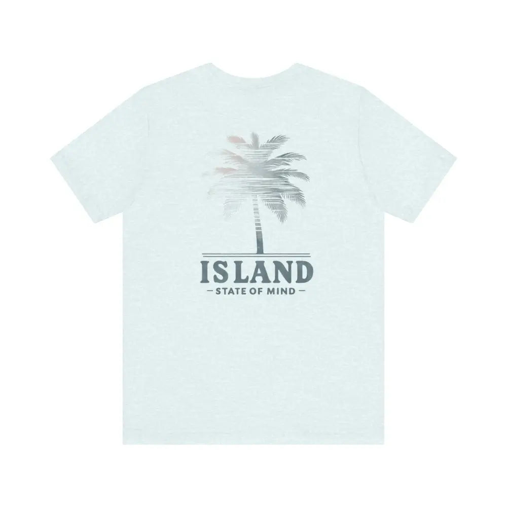 White Island State of Mind tee with palm tree graphic under Trini skies