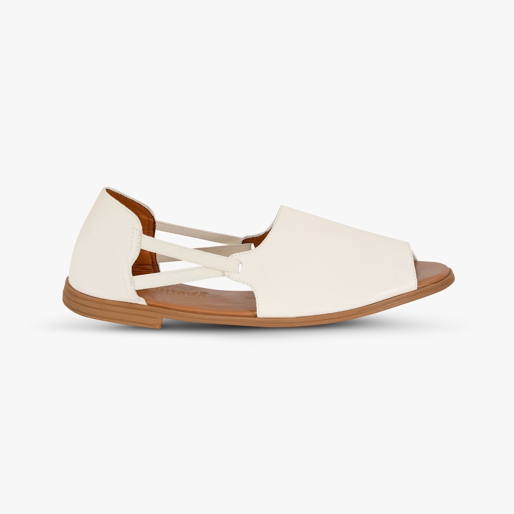 Vanilla Cream Peep Toe Sandals - Womads Leather Flats for Women - Triniskies
