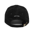 New York Carriage embroidered corduroy hat black front view minimalist Central Park carriage icon Trini Skies