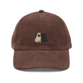 Pug duo embroidered corduroy hat in brown — fawn and black pug embroidery by Trini Skies