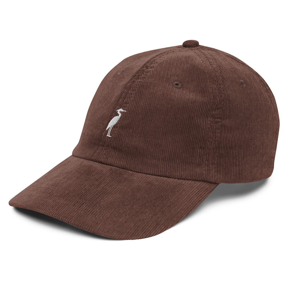 Great Blue Heron corduroy hat in burgundy with white heron embroidery Trini Skies Richmond Virginia gift