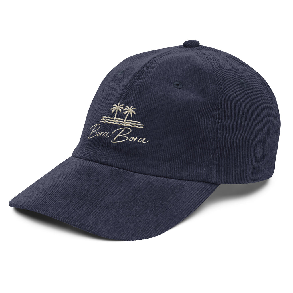 Navy Blue Embroidered Bora Bora Vintage Corduroy Cap – Classic Island Style & Comfort Vacation Destination Travel Essentials