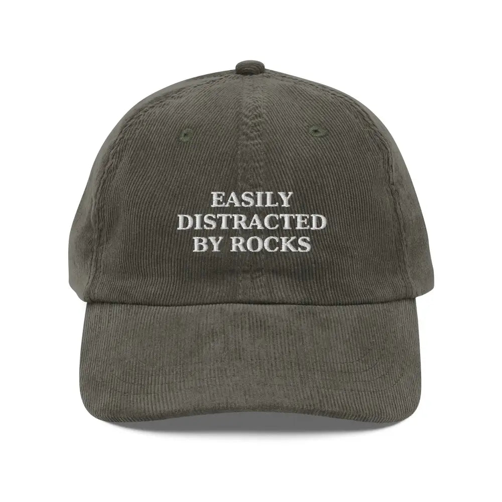 Vintage olive green corduroy baseball cap embroidered easily distracted