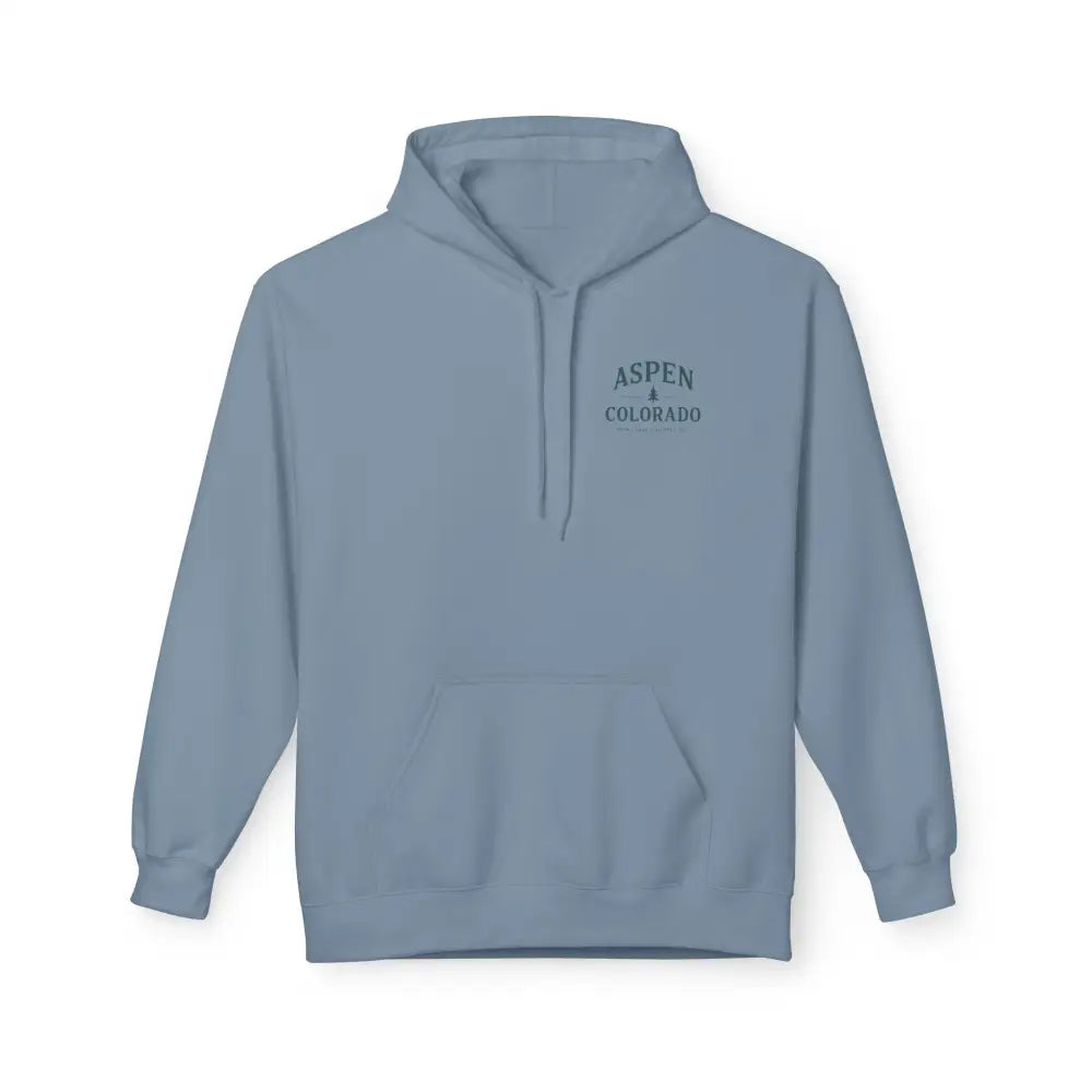 Vintage style Aspen Colorado hoodie in light blue with pouch pocket