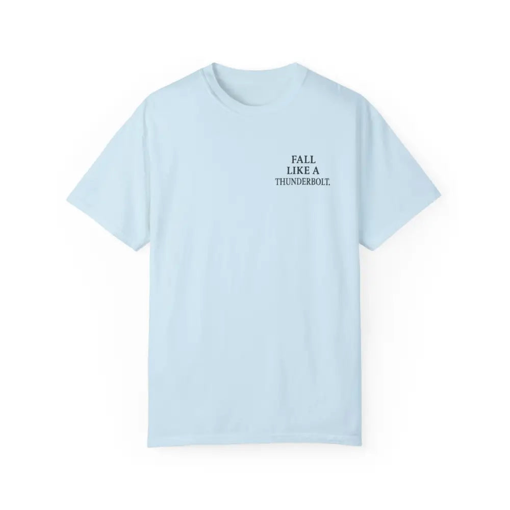 Light blue inspirational t-shirt with war koi fish Fall Like a Thunderbolt design