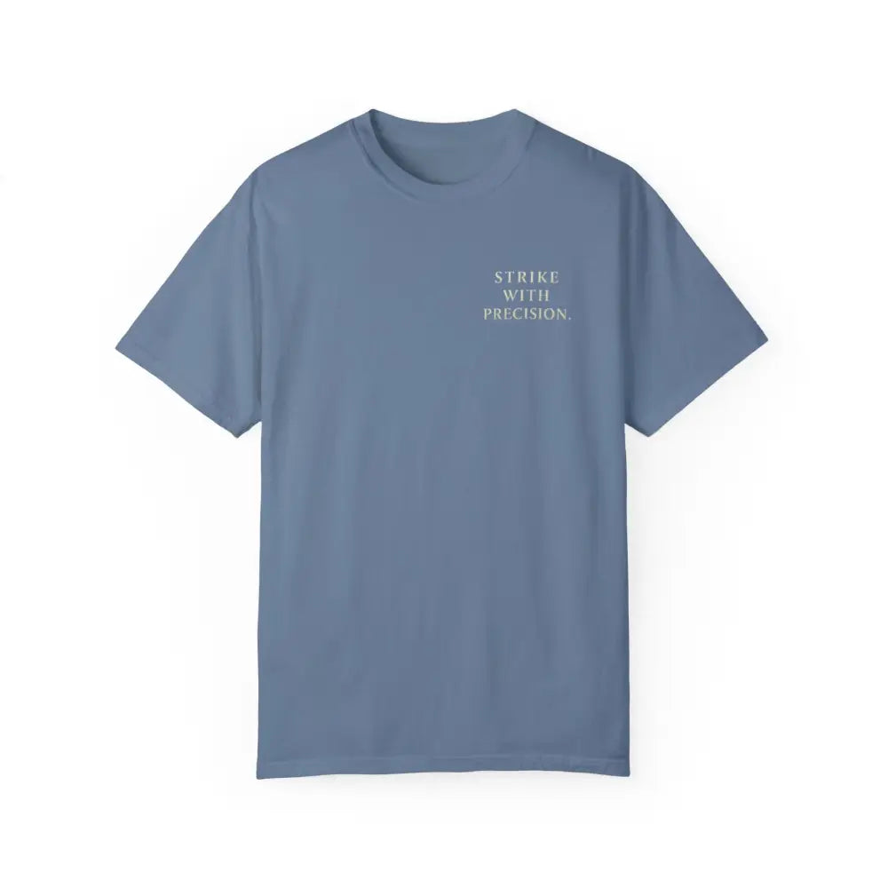 Light blue crewneck motivational graphic tee with war koi fish design