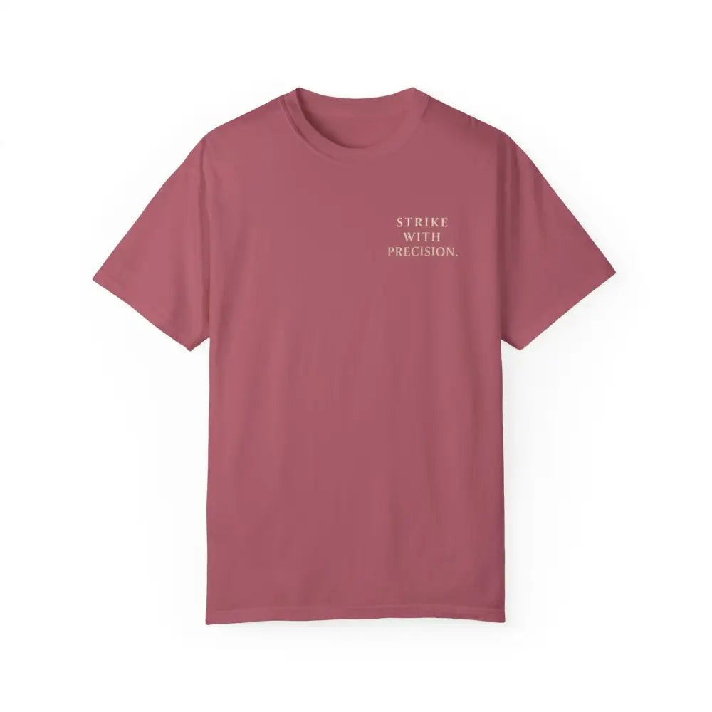 Solid pink crew-neck motivational graphic tee with war koi fish design