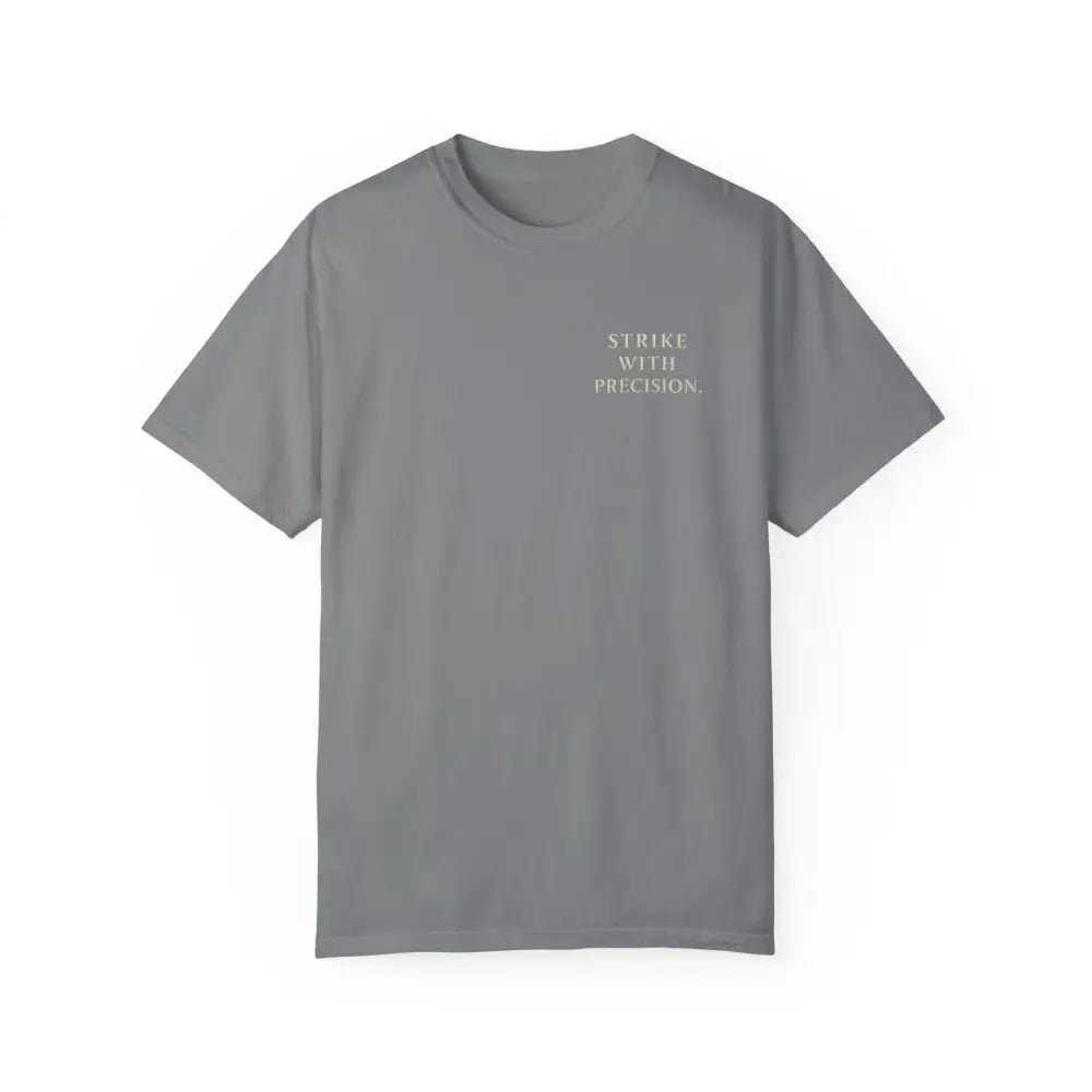 Gray Inspirational T-Shirt with War Koi Fish and Strike with Precision