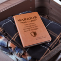 Light brown vegan leather warrior journal with engraved message