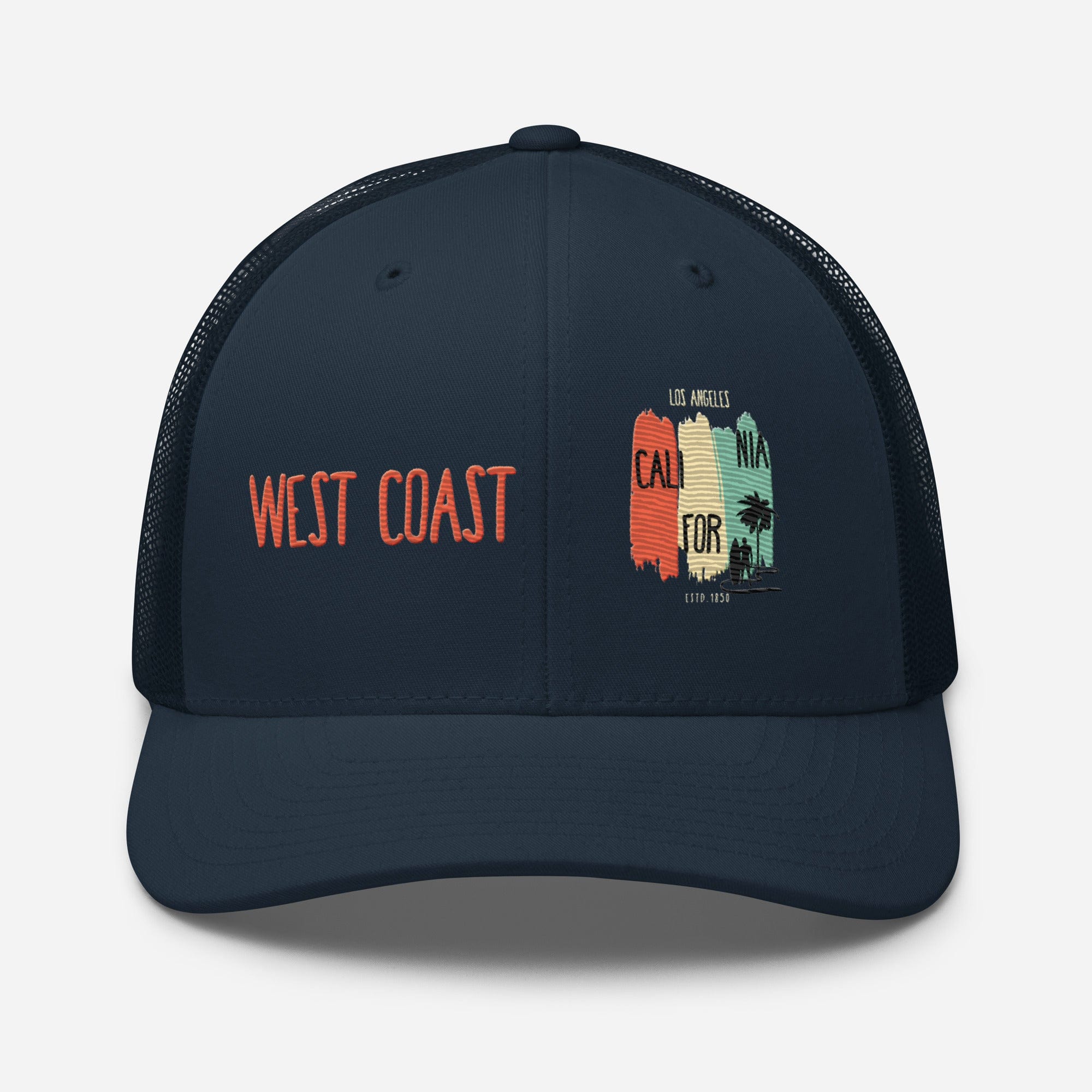 West Coast Los Angeles Embroidered Snapback Trucker Hat, Adjustable Mesh Back Cap - Triniskies