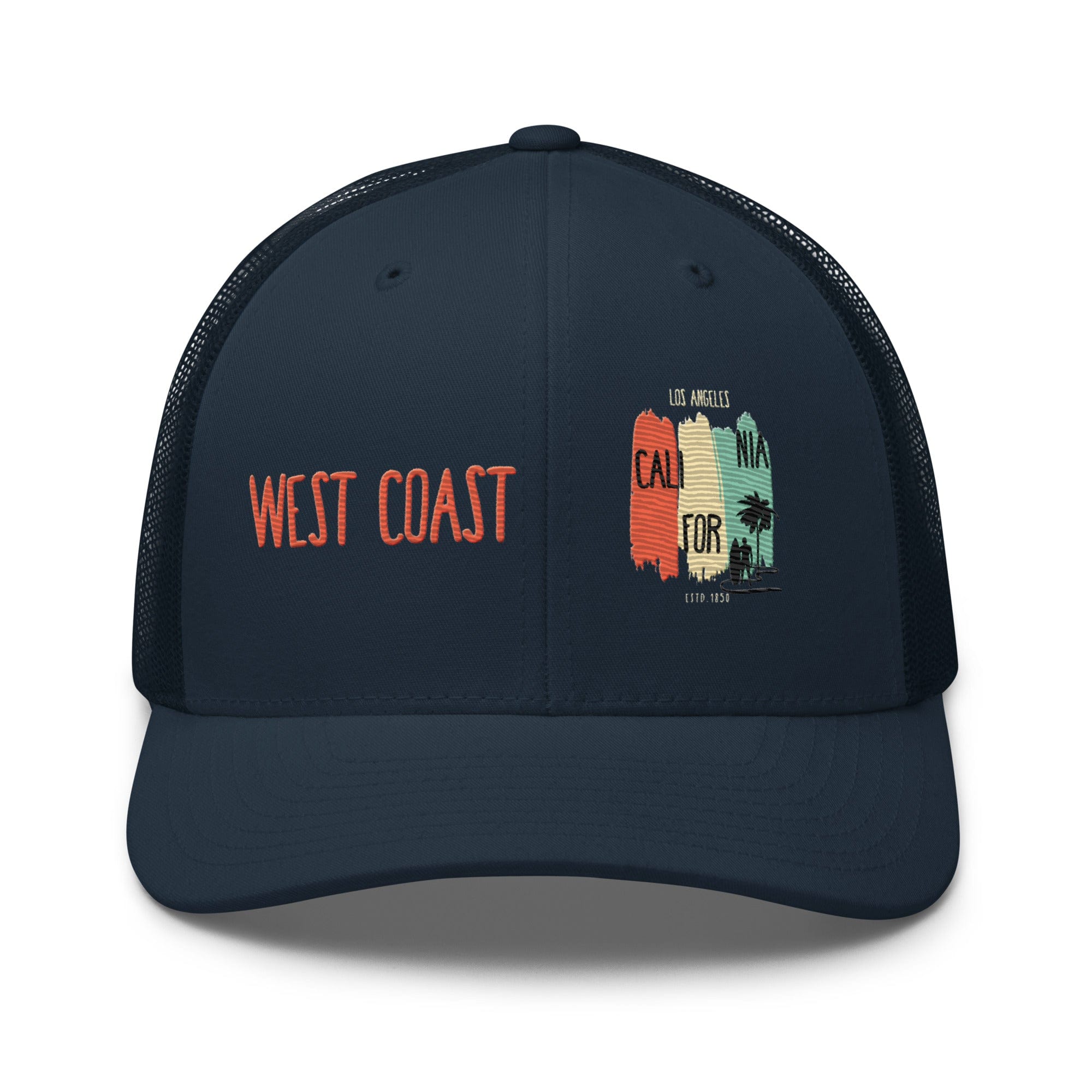 West Coast Los Angeles Embroidered Snapback Trucker Hat, Adjustable Mesh Back Cap - Triniskies