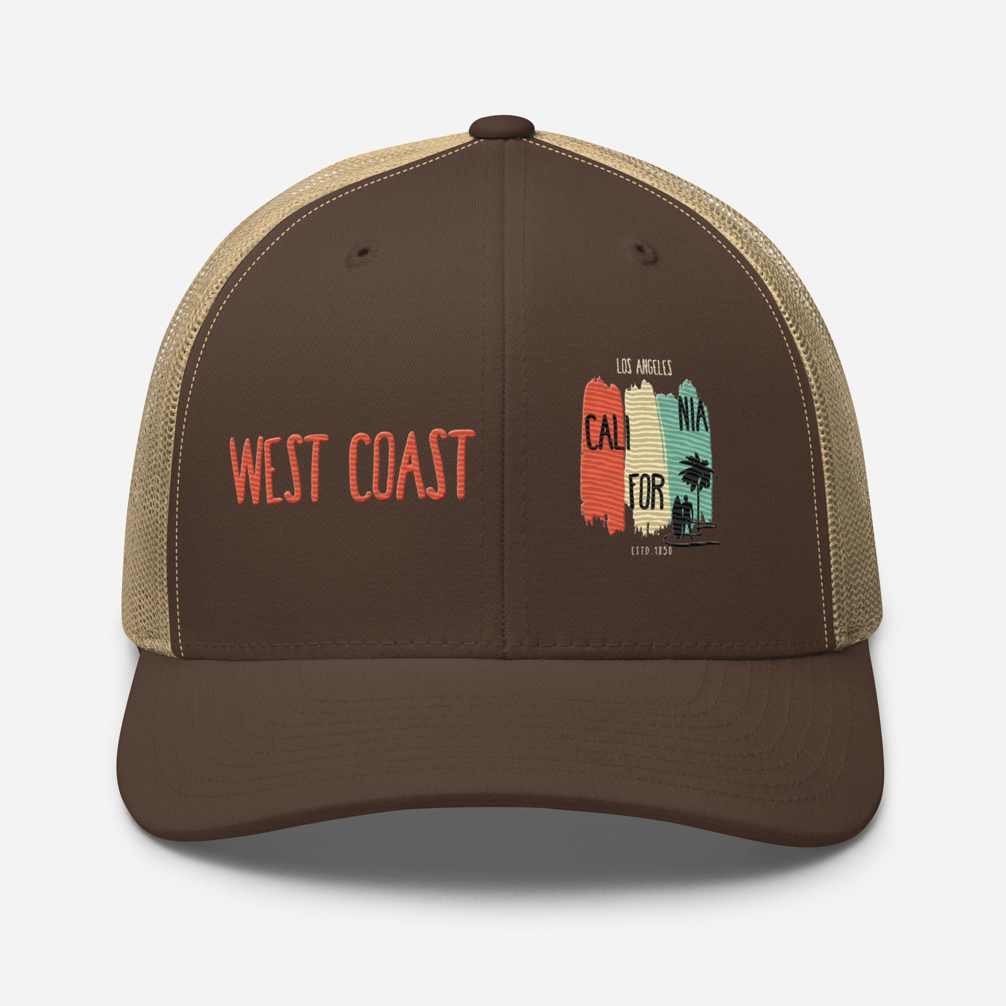 West Coast Los Angeles Embroidered Snapback Trucker Hat, Adjustable Mesh Back Cap - Triniskies