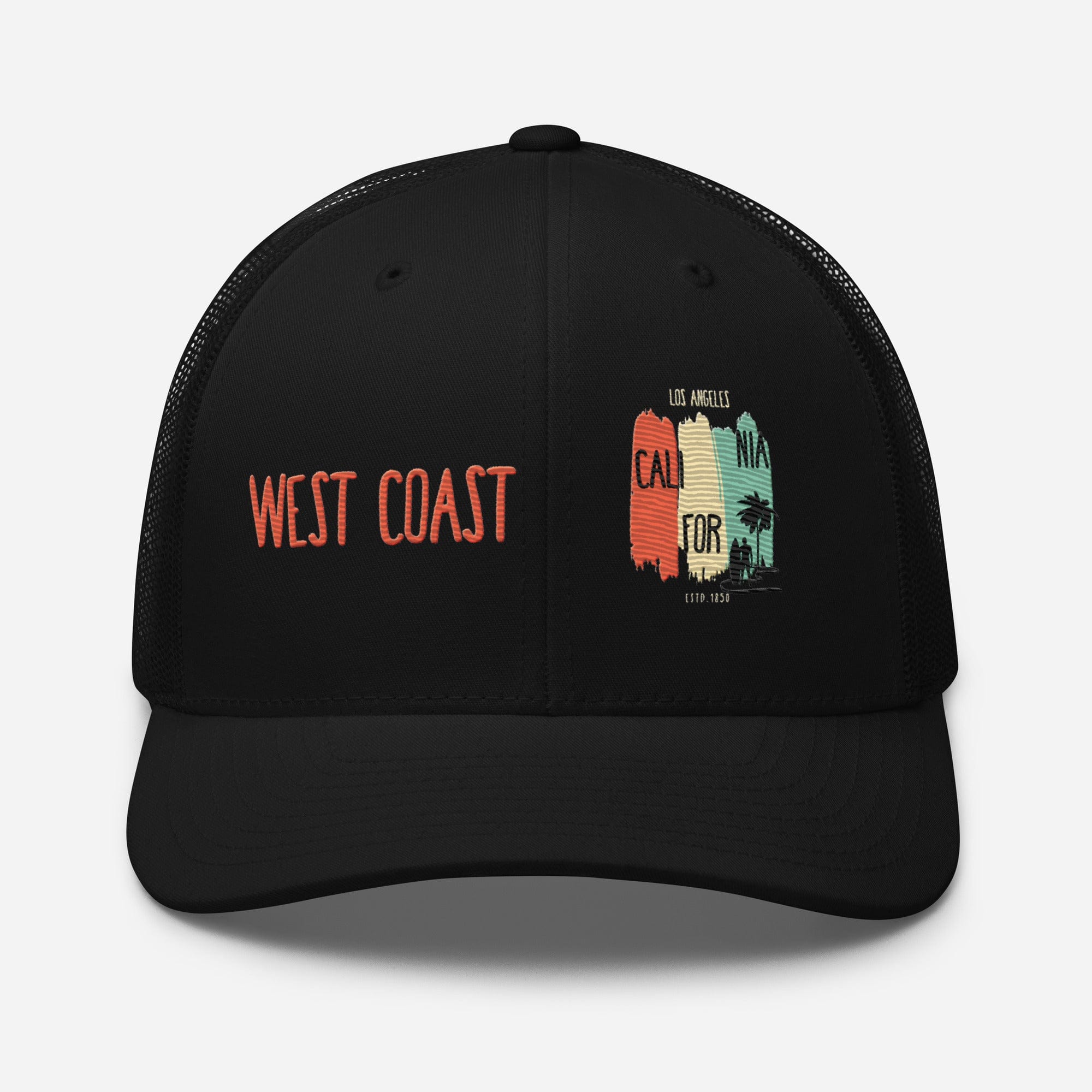 West Coast Los Angeles Embroidered Snapback Trucker Hat, Adjustable Mesh Back Cap - Triniskies