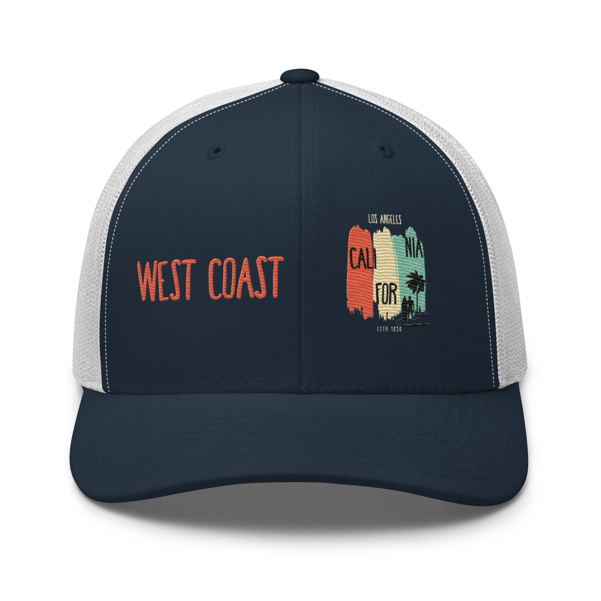 West Coast Los Angeles Embroidered Snapback Trucker Hat, Adjustable Mesh Back Cap - Triniskies