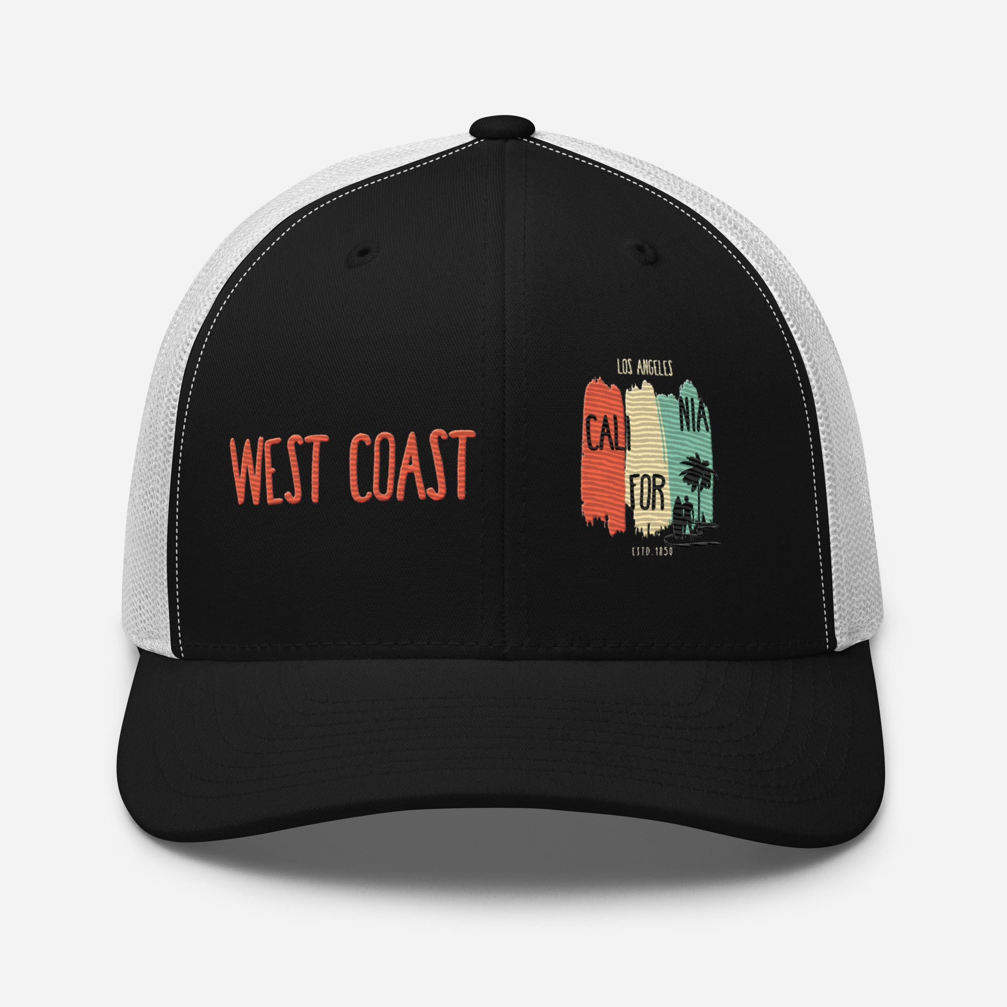 West Coast Los Angeles Embroidered Snapback Trucker Hat, Adjustable Mesh Back Cap - Triniskies