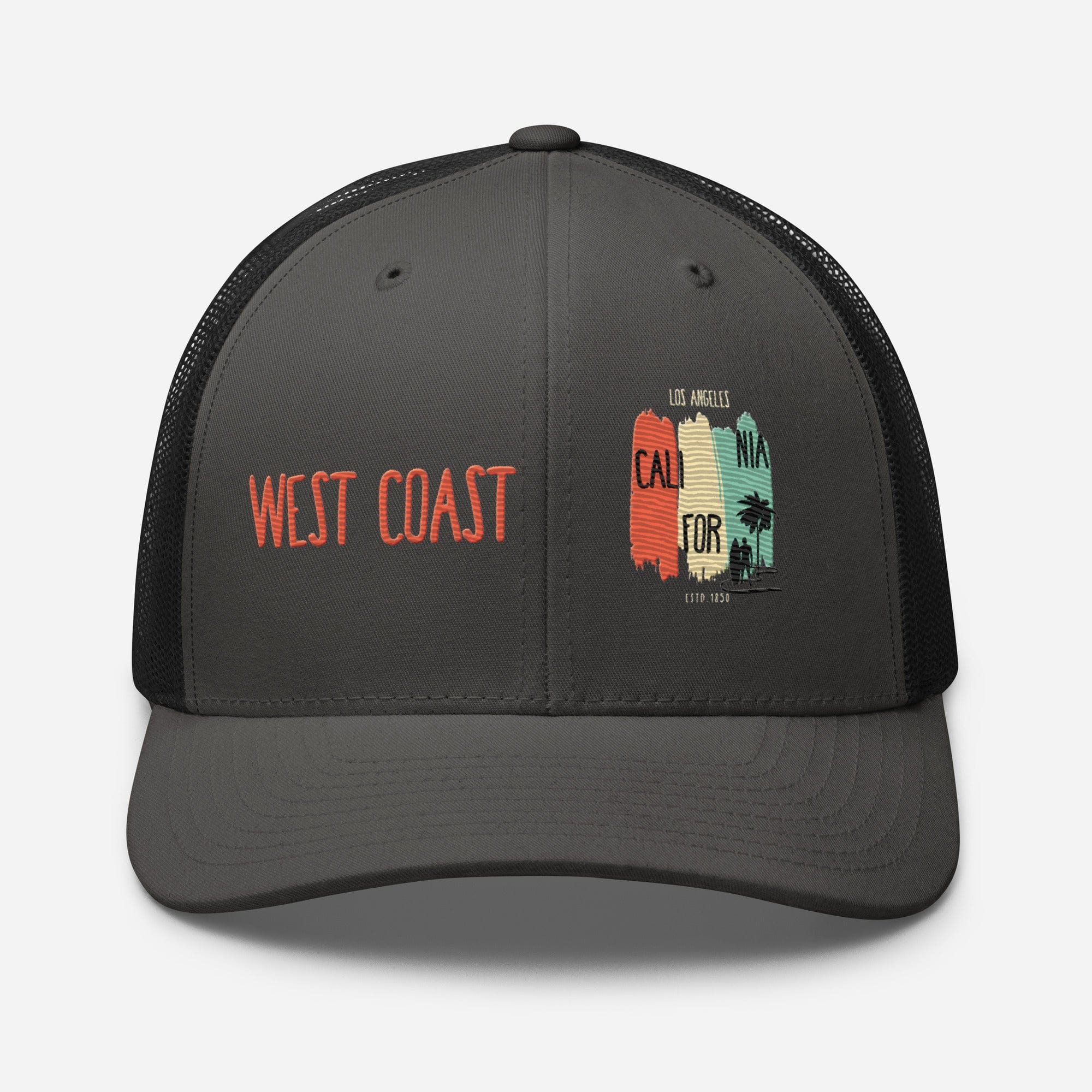 West Coast Los Angeles Embroidered Snapback Trucker Hat, Adjustable Mesh Back Cap - Triniskies