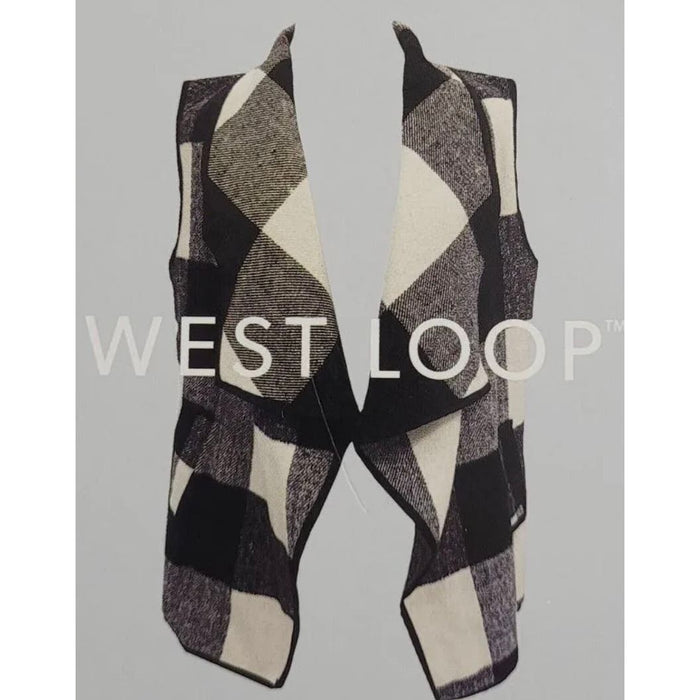 West Loop One size / Black and White West Loop Buffalo Plaid Vest Cotton & Wool* Blend Sleeveless One Size wom 201