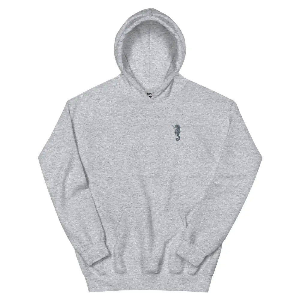 Heather gray whale shark hoodie with seahorse embroidery