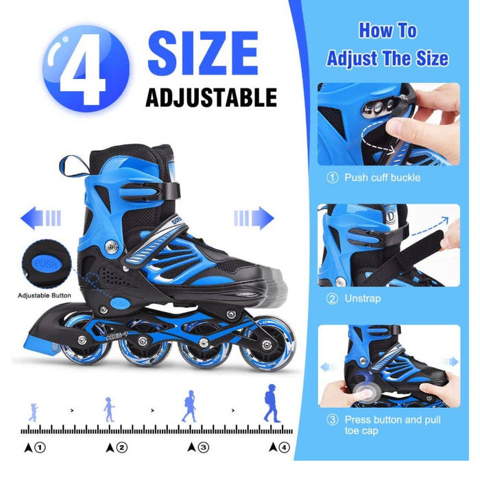 Wheelkids Adjustable Inline Skates for Boys Girls Women Men Adult Size Light Up Skate