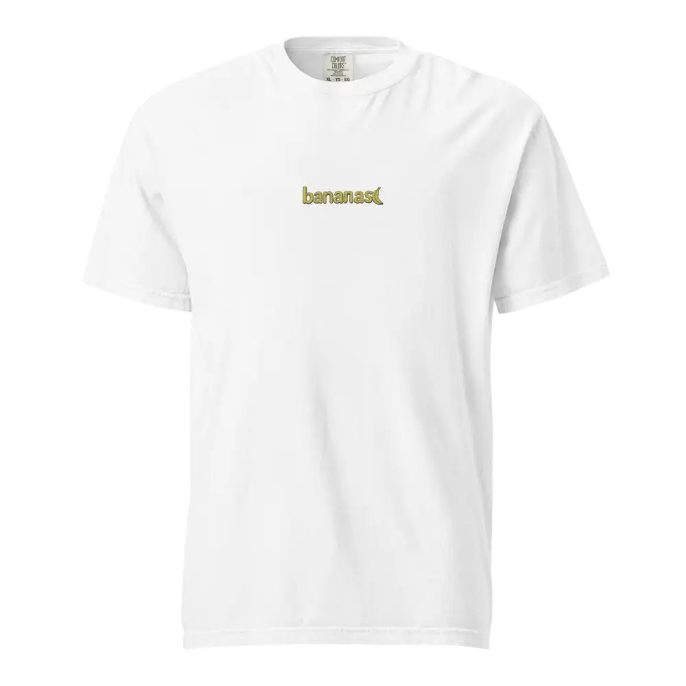 White bananas embroidered t-shirt with gold logo on heavyweight tee Comfort Colors