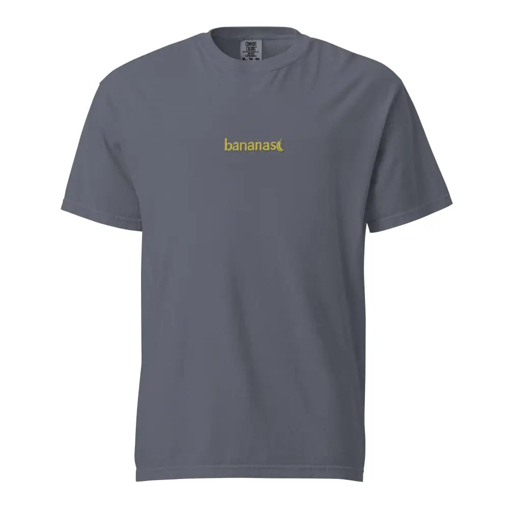 Dark gray unisex bananas embroidered t-shirt with gold logo, heavyweight tee comfort