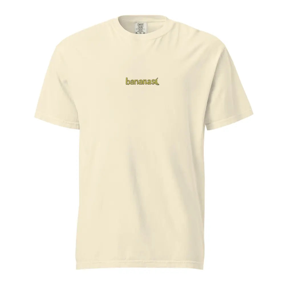 Cream-colored bananas embroidered t-shirt with gold logo, heavyweight tee Comfort Colors