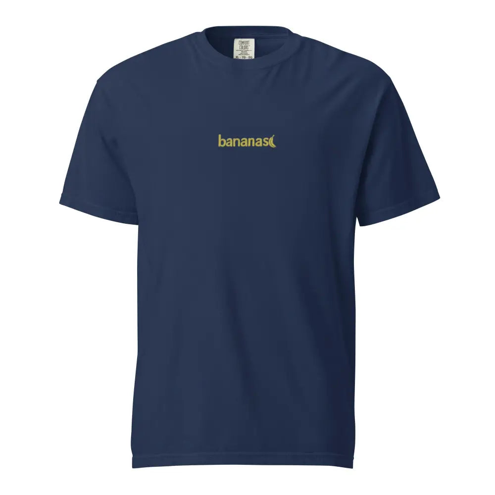 Navy blue bananas embroidered t-shirt with gold logo on heavyweight tee comfort