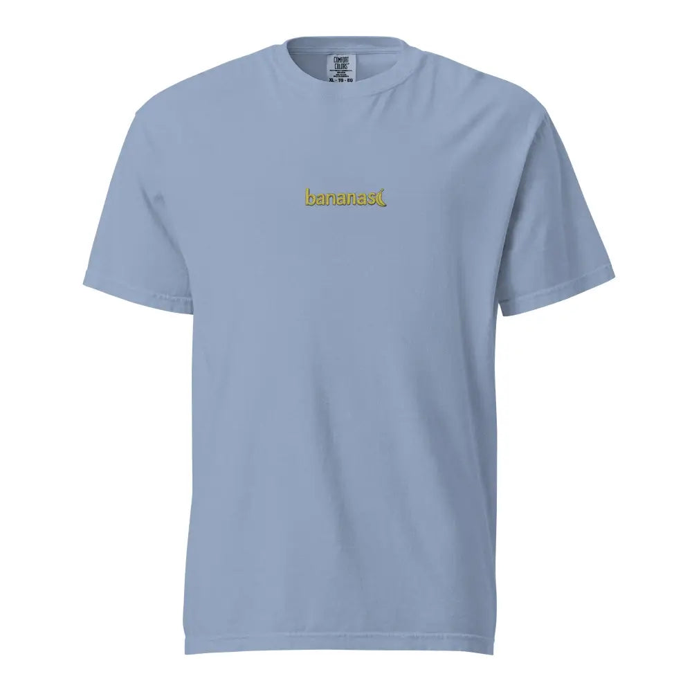 Light blue bananas embroidered t-shirt with yellow logo on heavyweight tee comfort