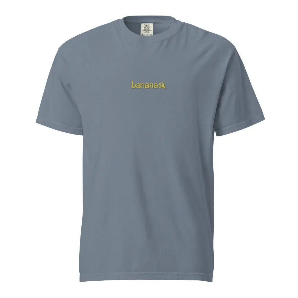 Soft gray bananas embroidered t-shirt with gold logo on heavyweight tee comfort