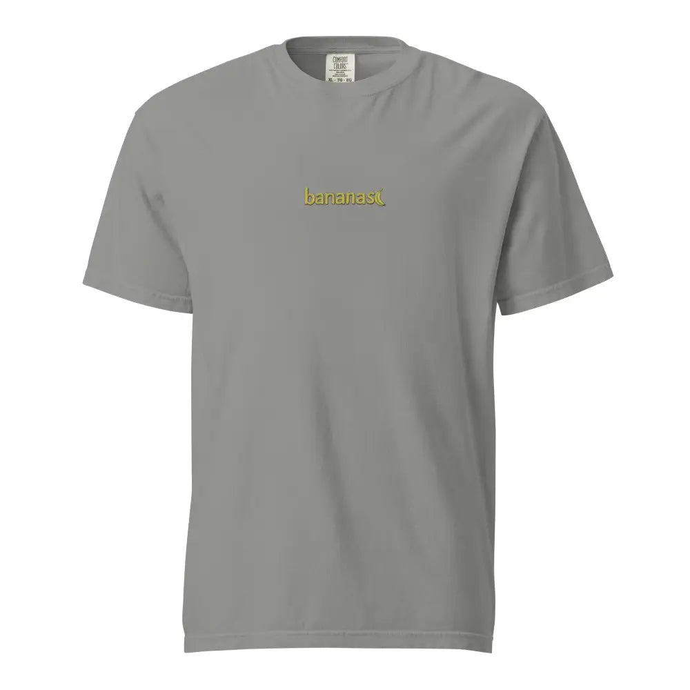 Gray bananas embroidered t-shirt with gold logo on heavyweight tee comfort