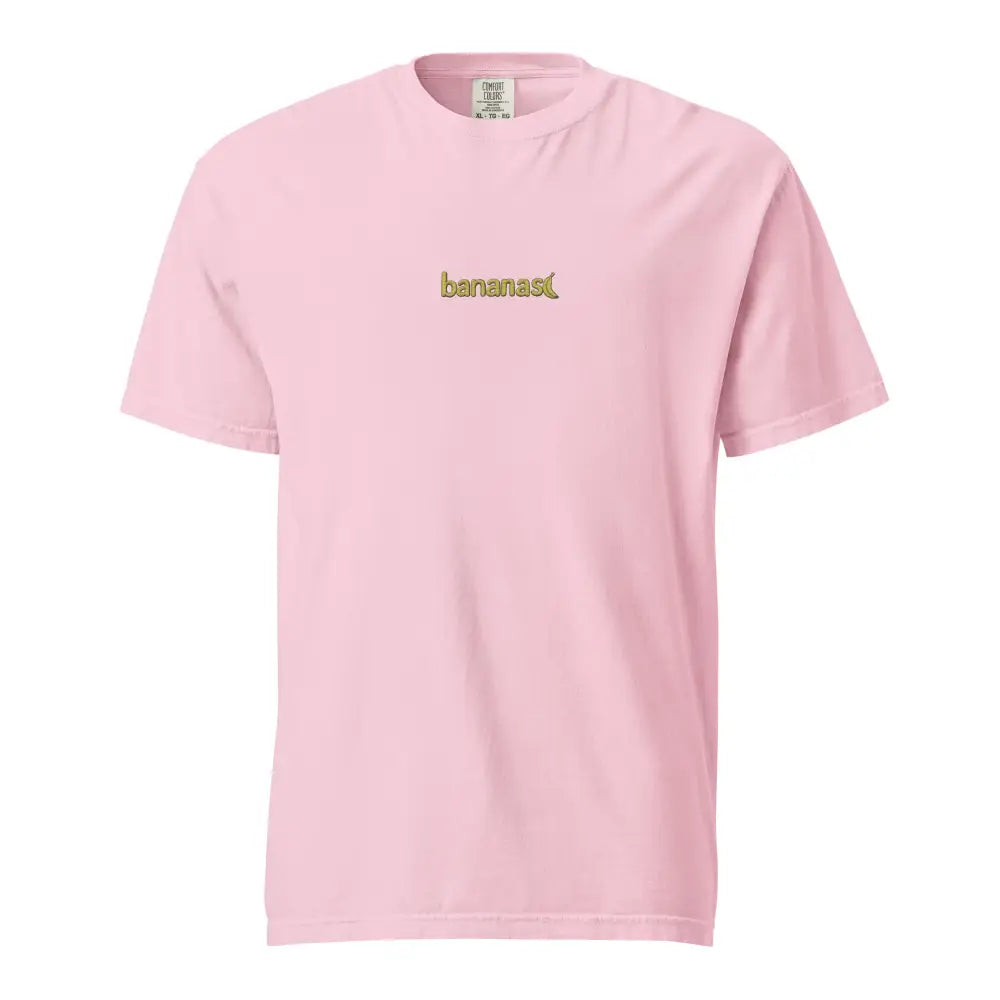 Soft pink bananas embroidered t-shirt with gold logo on heavyweight tee comfort