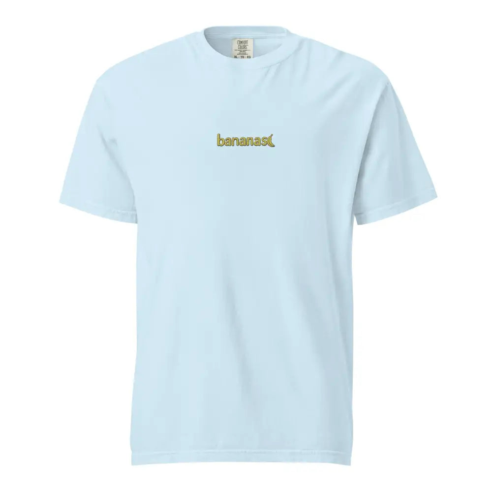 Light blue bananas embroidered t-shirt with gold logo on heavyweight tee comfort